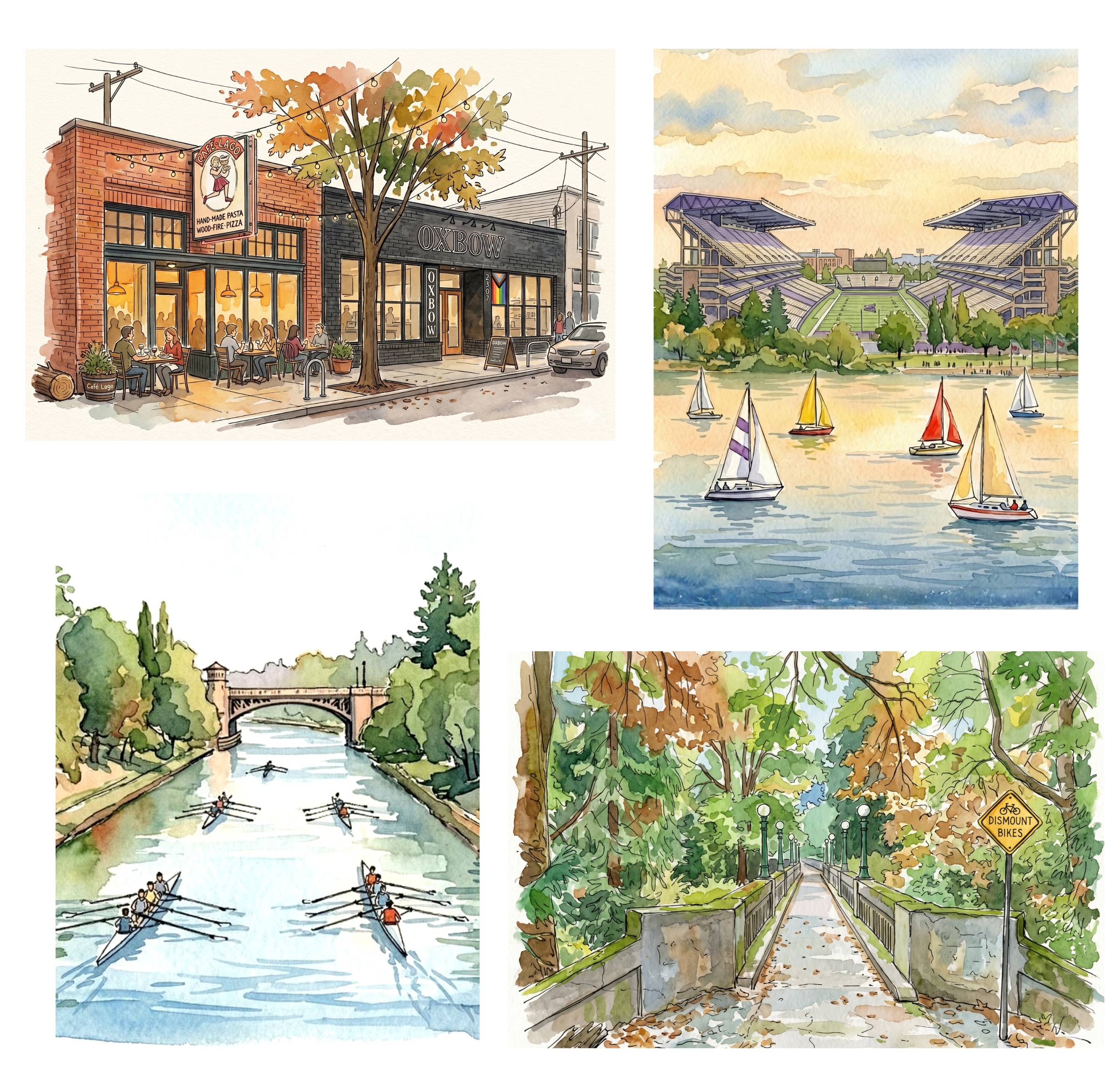 Watercolor postcard pack of neighborhood landmarks