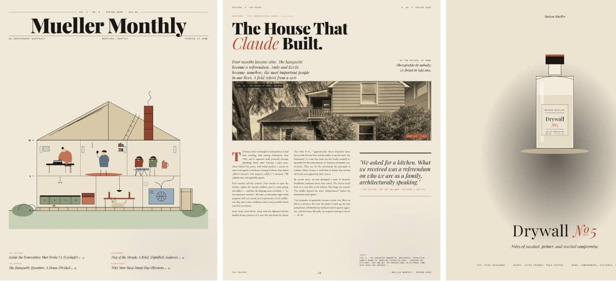 Mueller Monthly magazine mockup created in Claude Design