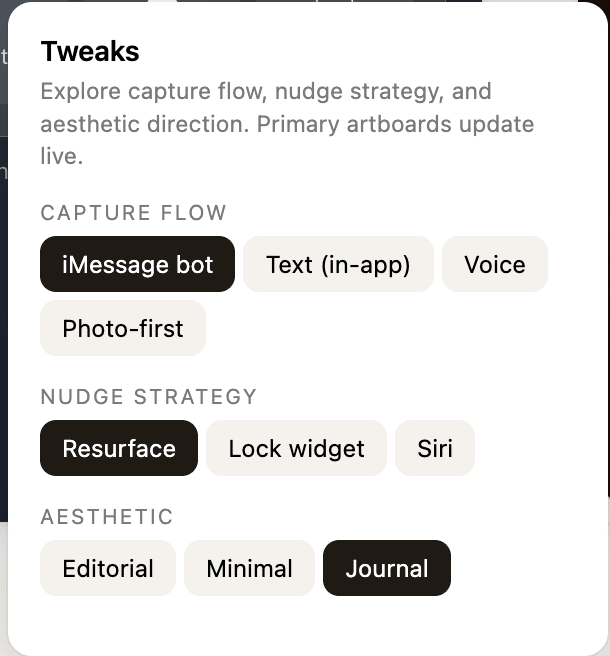 Nudge system and progress tracker mockups in Claude Design