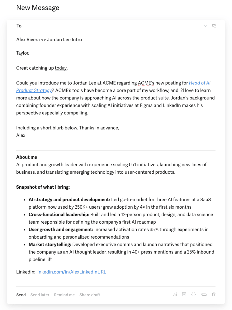 Example Job Hunting RFI email