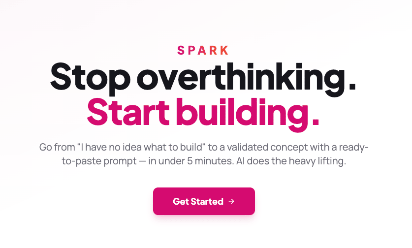 Screenshot of the Spark startup idea finder app