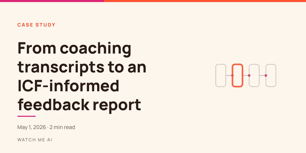Text-led cover reading From coaching transcripts to an ICF-informed feedback report with a flow motif