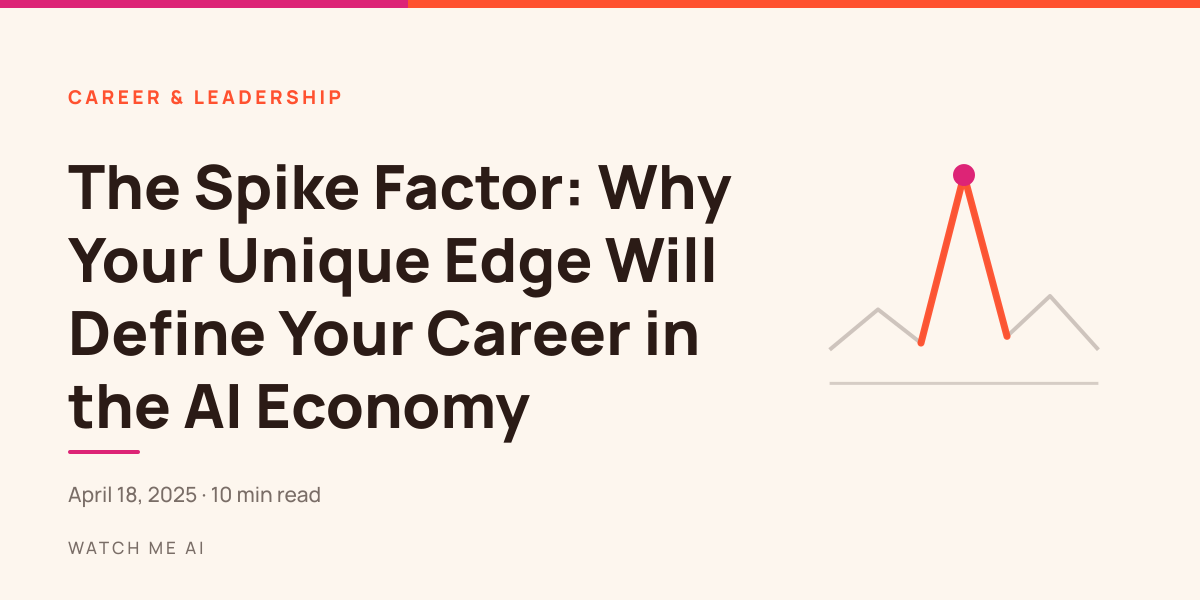 "Text-led cover reading "Your spike matters more than your resume" on a cream ground with a quiet geometric device"