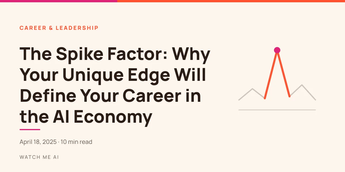 "Text-led cover reading "Your spike matters more than your resume" on a cream ground with a quiet geometric device"